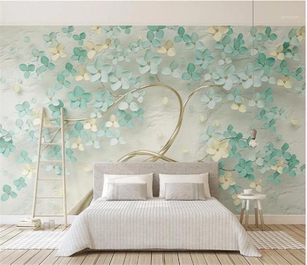 

custom mural wallpaper modern 3d stereo green flowers tree p wall paper living room bedroom home decor background wall mural1