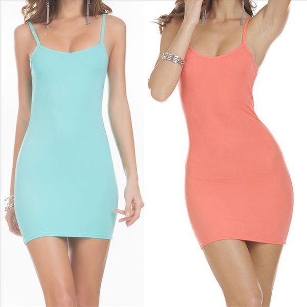 

2020 new women stretchy camisole spaghetti strap long tank mini short dress summer casual slip vest female, Black;gray