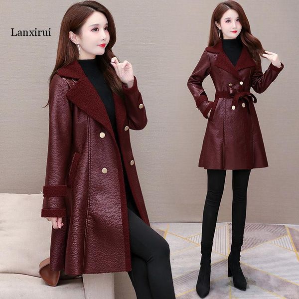 

fur outerwear winter clothing new female korean style slim mid-length thin and elegant thickened female leather coat, Black