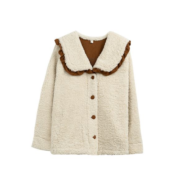 

2021 new winter female doll collar plus size single-breasted plump girls leisure amendment versatile lamb wool sweet short coat f8ap, Black;brown