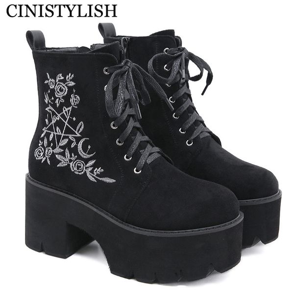 

shoes on platform demonia boots chunky punk suede leather womens gothic shoes lace up black zipper fashion flower y1221