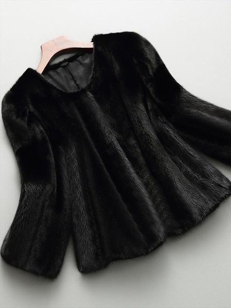

winter faux fur jacket women black o neck three quarter fake mink fur coat short plus size furry fluffy jacket 5xl