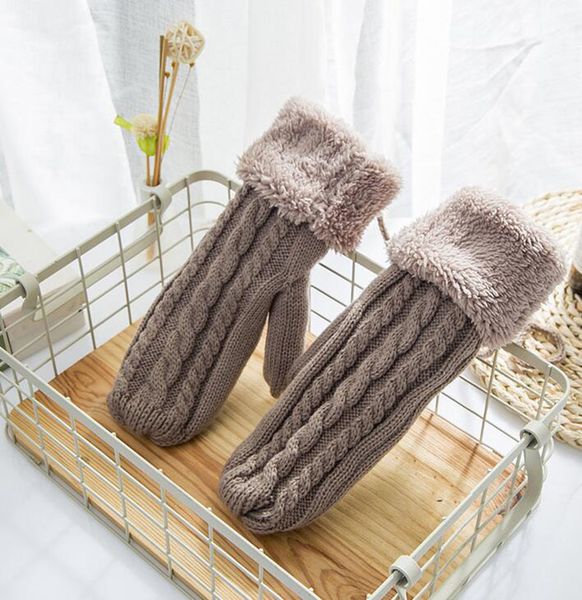 

male / female couple knitted winter cute hanging neck simple solid color plus velvet thick warm twist gloves d100, Blue;gray