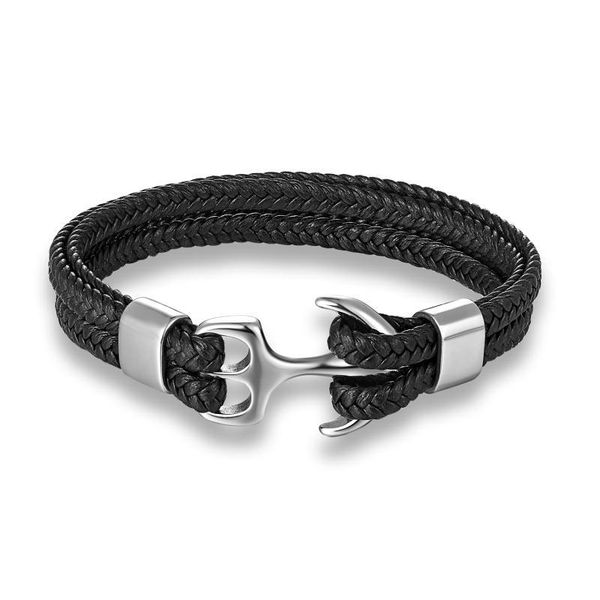 

charm multilayer men leather bracelet black gold black stainless steel survival rope anchor bracelets for men male jewe jllybq