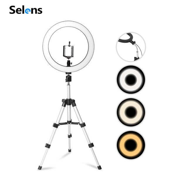 

selens portable ringlight 26cm led ring light with tripod and flexible arm for vlog video beauty makeup live portrait