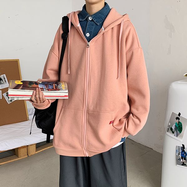 

autumn and winter cardigan sweater men's coat hooded zipper fashion brand plush thickened grey autumn sd919p55, Black