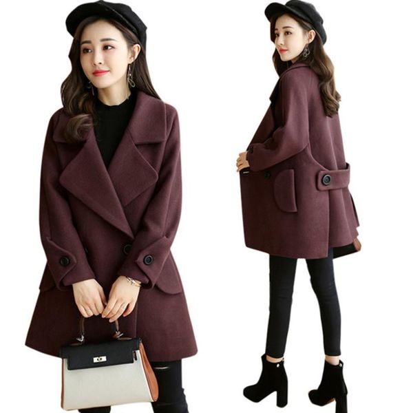 

winter women outerwear 2020 new medium long loose thin female woolen coat large size double breasted ladies woolen coat cw579, Black
