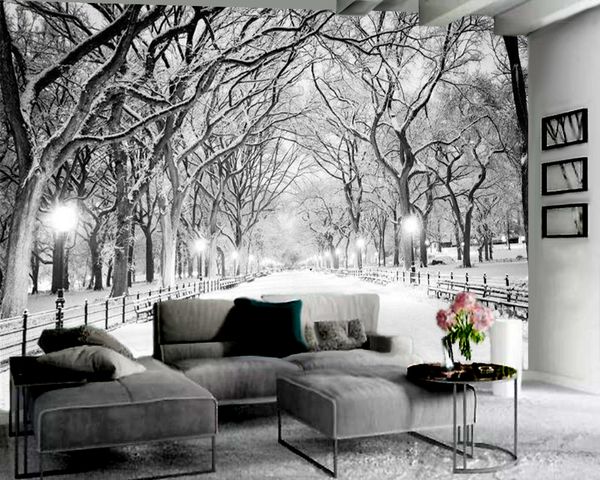 3D Schlafzimmer Tapete Silber Winter Schnee 3D Wallpaper Romantische Landschaft Dekorative Seide 3D Wandbild Tapete