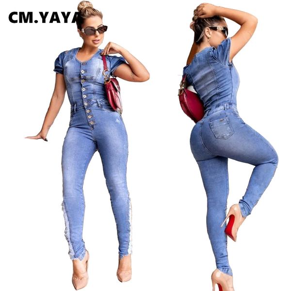 

short sleeve hole pleated jean jumpsuits women skinny solid button streetwear old jean jumpsuit spring fall outfit 2021, Black;white