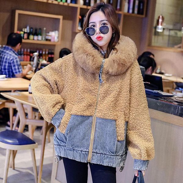 

winter coat women 2020 new hooded faux lamb fur jacket warm thick fashion slim plush ladies coats faux fur coat teddy jacket, Black