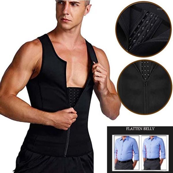 

men shaper vest waist trainer corset modeling tape tummy control slimming underwear fitness gym sweat tank zipper shapewear1, Black;brown