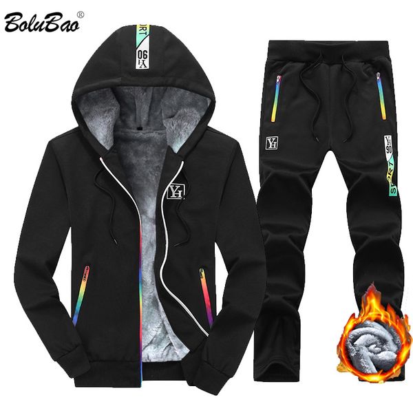 

bolubao men sets fashion sporting suit male autumn casual cardigan sweatshirt + sweatpants 2 pieces tracksuit men warm set coat 201130, Gray