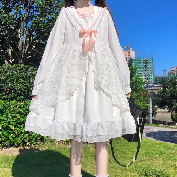 

japanese women lolita dresses girl victorian vintage bow lace princess party dress sundress midi dress vestidos robe femme xq166, Black;gray