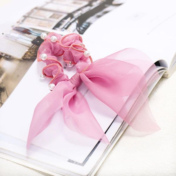 

summer elegant bow hair band vintage hair scarf pearl chiffon hair ties women elastic rubber band sweet color headband for girl q sqcnlb