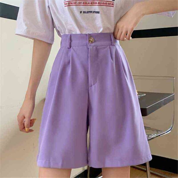 

fashion purple shorts women knee length summer office lady harajuku casual holiday high waist loose fashion half long ulzzang, White;black