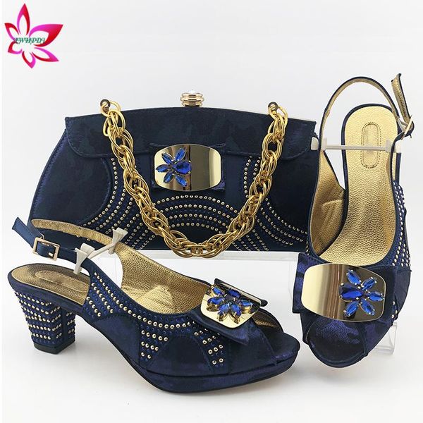 

summer dark blue pu leather african special arrivals shoes and bag set italian women matching shoes and bag set for party, Black