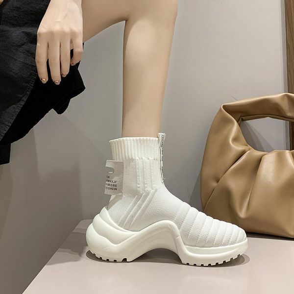 

hight-elastic socks shoes women's autumn 2020 new platform platform knitted dad socks boots flying woven sneakers, Black