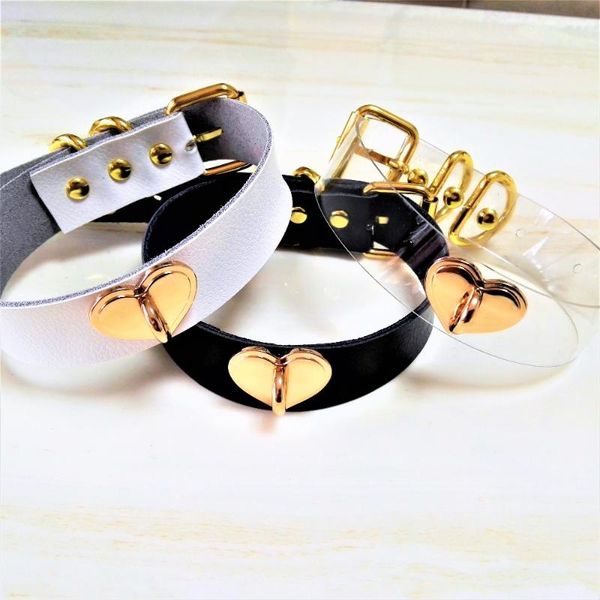 

new fashion harajuku handmade leather choker rock collar punk goth sweet heart necklace torque ing, Golden;silver