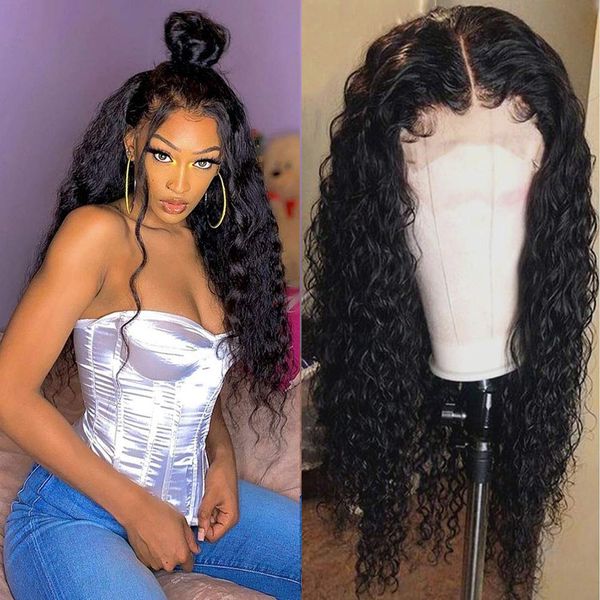 

lx brand deep curly wigs resistant fiber hair synthetic lace front wig pelucas de mujer natural hairline lacefactory direct, Black