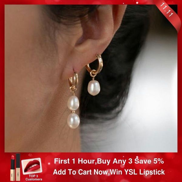 

hoop & huggie gold filled baroque pearl earrings 15mm boho pendientes handmade jewelry brincos minimalism oorbellen earring, Golden;silver