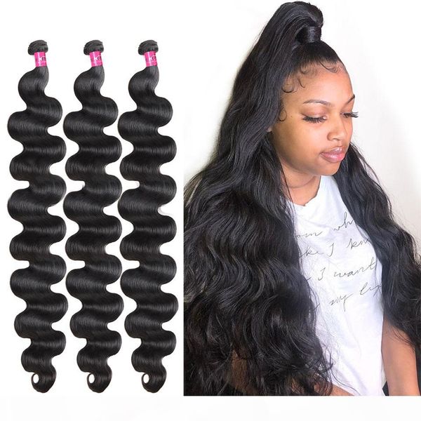 

10a raw human hair bundles 30-38inch body wave 1 4 5 bundles deals brazilian human hair extensions peruvian remy hair straight long length, Black