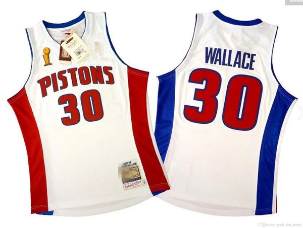 

men detroit pistons rasheed wallace 30 richard hamilton 32 mitchell & ness home finals 2003-04 authentic jersey, Black;red