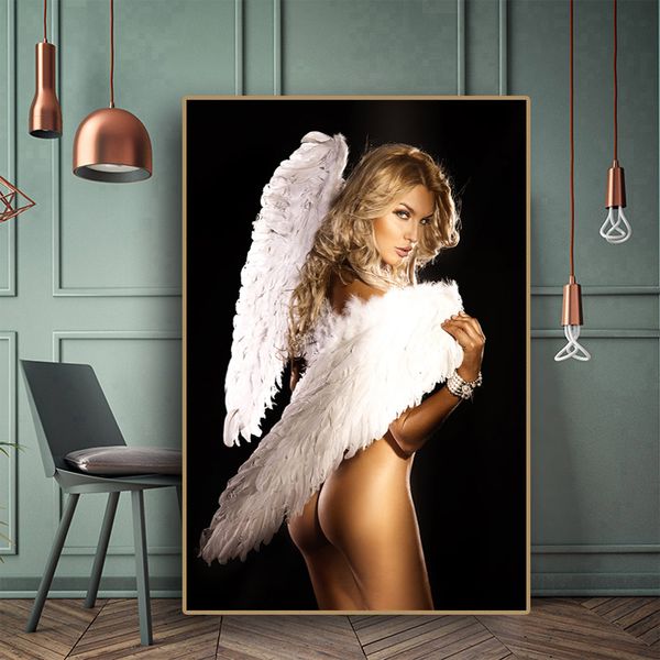 

naked gold woman with white wing oil painting on canvas posters and prints decoracion wall art pictures for living room decor