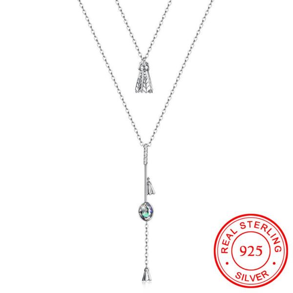 

pendant necklaces s925 sterling silver badminton shape austrian crystal double chain multi-layer dainty women romantic jewelry