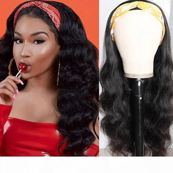 

allove body wave headbands wig yaki straight human hair wigs with headbands non-lace wigs kinky curly wig loose deep water for black women, Black;brown
