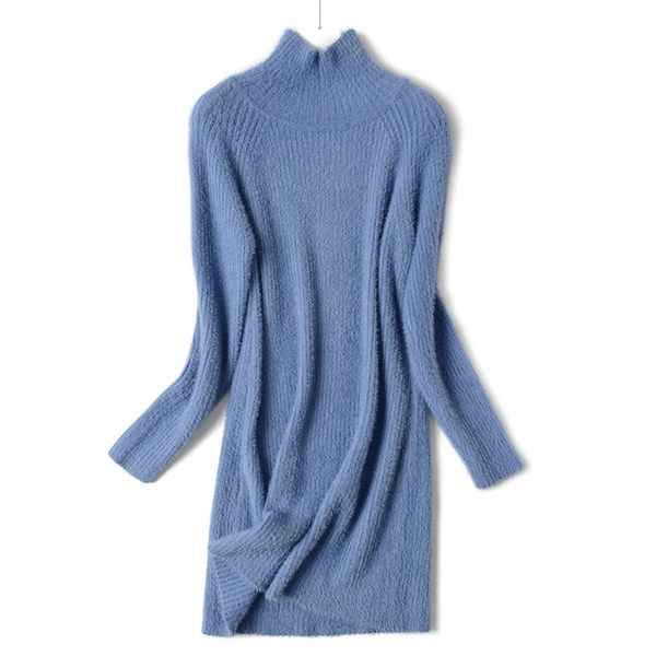 

2021 new long sleeve sweater thick warm autumn winter dress chic women turtleneck short mini knitted pullover dresses 69g7, Black;gray