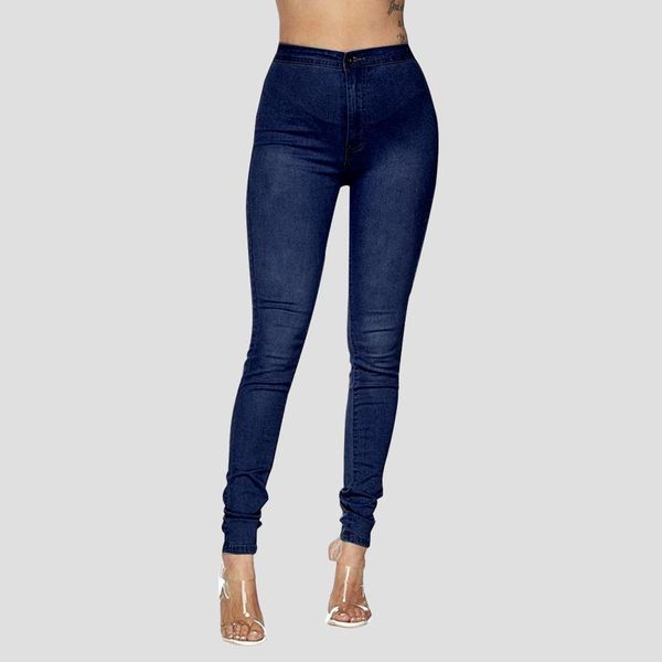

women jeans highwaist 2021 new fashion plus size solid color stretch button zipper pockets jeans casual denim slim pencil, Blue