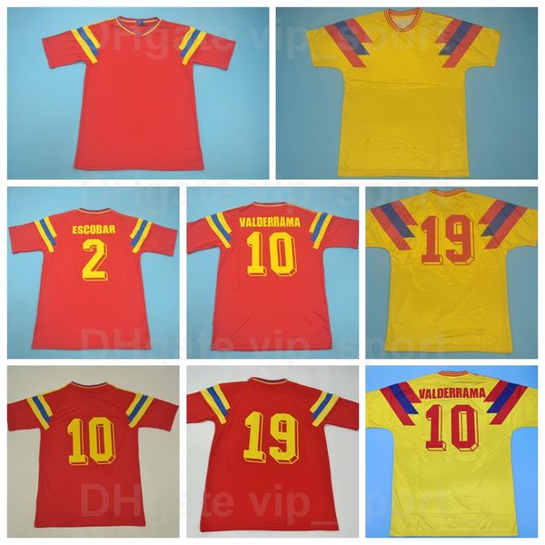 

1990 national team men vintage classic soccer 2 escobar retro jerseys 10 valderrama red color yellow football shirt kits uniform custom name, Black;yellow