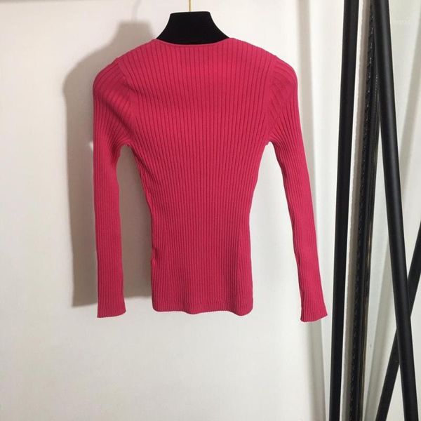 

new 2020 autumn long sleeve knitted t-shirt rose red square collar clothes fashion black slim tee women1, White