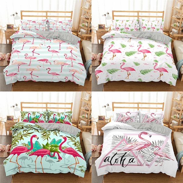 

cute 3d flamingo printed bedding sets modern leaves single twin queen size lightweight microfiber duvet cover for bedroom