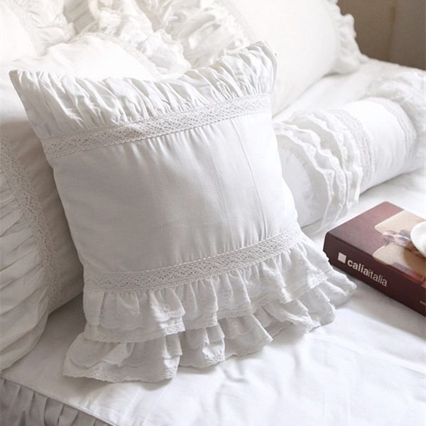 Super lusso pizzo bianco volant cassa quadrata matrimonio biancheria da letto decorativa tessile divano cuscino cuscino principessa vendita 201123