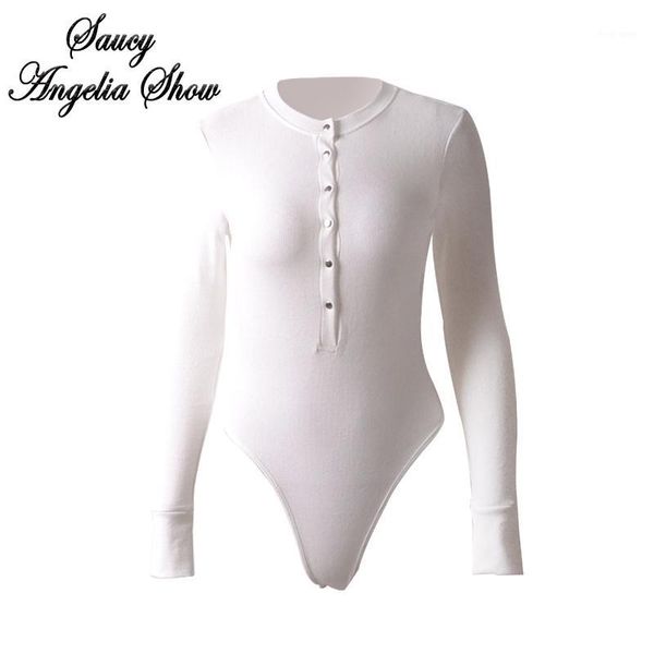 

white long sleeve rompers womens jumpsuit high waist bodycon stretchy base shirt bodysuit casual overalls button playsuit1, Black;white