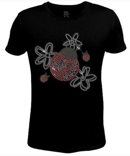 

ladybug with flower flowers rhinestone womens t shirts jrw-623 sport hooded sweatshirt hoodie