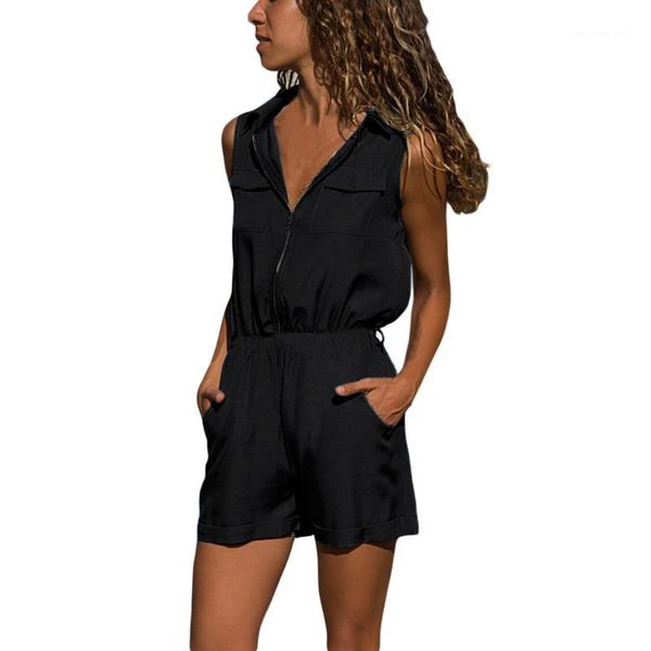 

rompers womens jumpsuit lace long pants women elastic waist casual sleeveless zippered shorts overall jumpsuit playsuit d3005031, Black;white