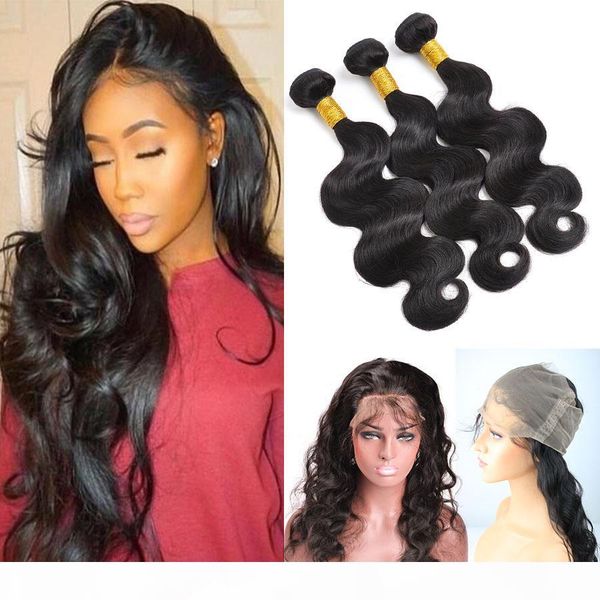 

peruvian human hair 3 bundles body wave 360 lace frontal with bundles brazilian malaysian indian peruvian human hair bundles, Black;brown
