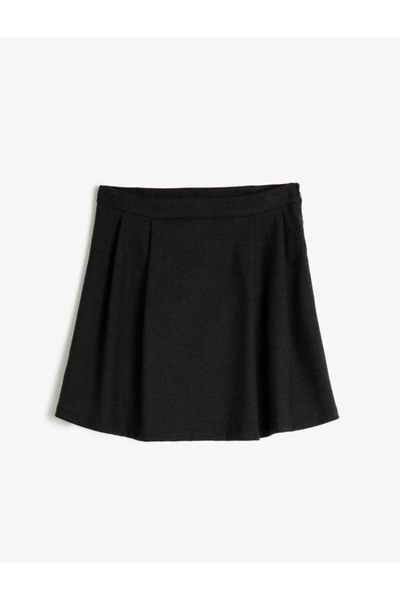 

koton female child gray pleated mini skirt, Black