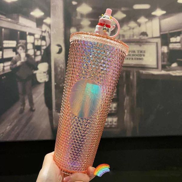

tumblers 710ml personalized starbucks mugs iridescent bling rainbow unicorn studded cold cup tumbler coffee mug with straw3506280