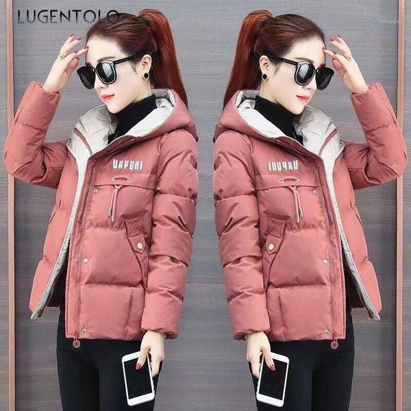 

lugentolo parka women winter coat korean slim long sleeve 5-color hooded large size casual short women parkas casual jacket1, Black