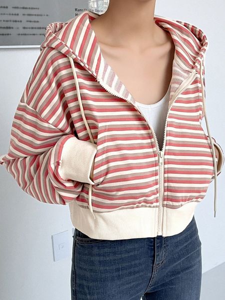 

dazy block striped zip up drop shoulder drawstring hoodie q3vr#, White;black