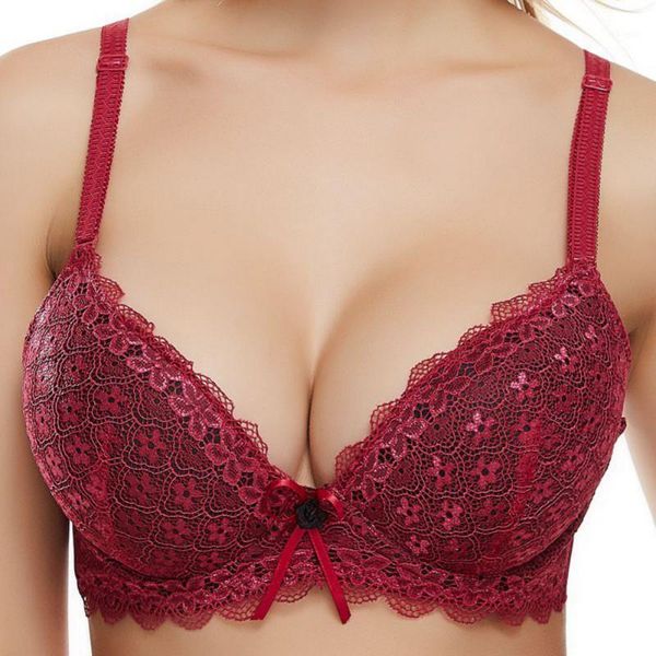 

women plus size bra 3/4 cup gathered bra glossy transparent lace with steel ring for women new1, Red;black