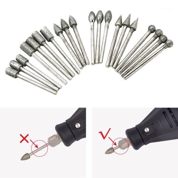 

20pcs 3mm 6mm shank diamond grinding burr stone drill bits for rotary tool set diamond + carbide1