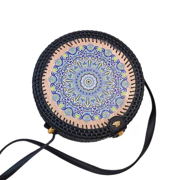 

round shoulder bag rattan hand woven beach ethnic style flower straw hand bags crossbody bag handbag for women handle bags