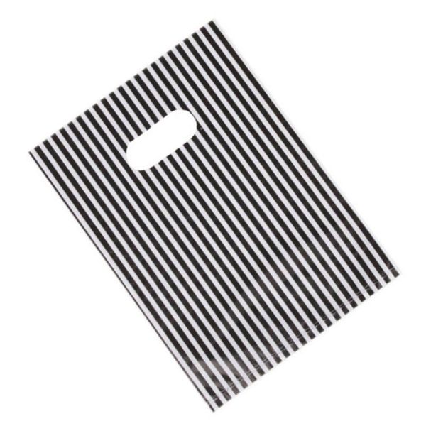 

100pcs 15*20cm 20x25cm plastic carrier bags white&black stripe design packing bag party favor bags festival wedding gift