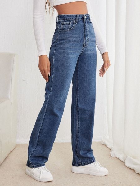 

high waisted straight leg jeans m0a5#, Blue