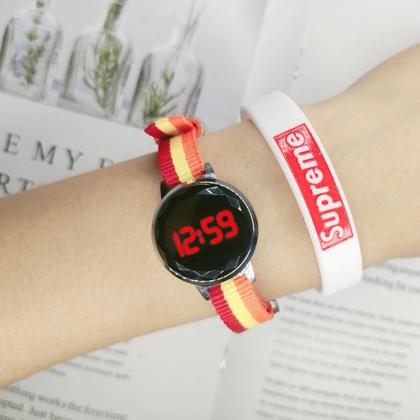 

oy watch fashionable color nylon belt waterproof children's electronic watch for boys and girls xm-lofl, Slivery;brown