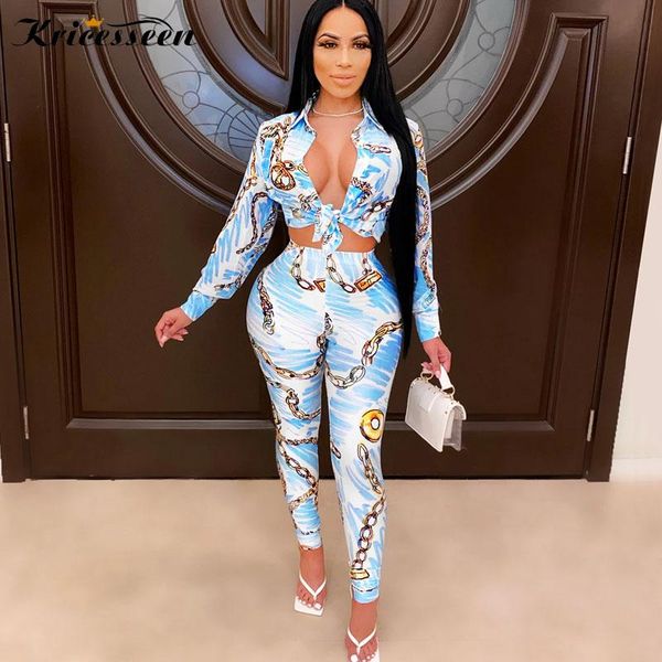 

kricesseen sexy печати clain две пьесы pant set женщины осень с длинным рукавом и брюки костюм sportwear outfit matching set, Gray